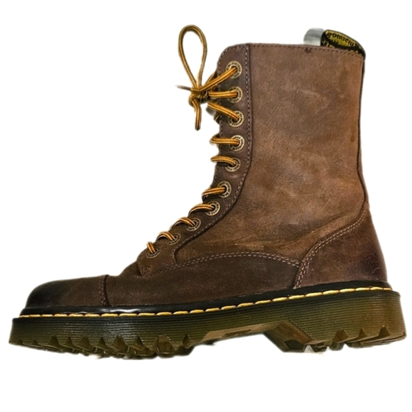 RARE Dr. Doc Martens JUSTYNA 10-Eye Crazy Horse Leather Boots Zipper 8 US Brown - Picture 5 of 16